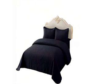 QUILT CUBRECAMA DE VERANO 2 PLAZAS CON POMPON COLOR NEGRO