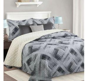 Cubrecama Quilt Sherpa 2pl - Varios Modelos W.m G Gris Con Detalles En Negro Diseño Geométrico