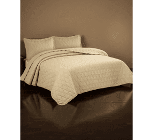 CUBRECAMA 1,5 PLAZA CON DETALLES DE POMPONES COLOR BEIGE