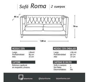 Sofa Roma 2 Cuerpos Capitoné Cuero Colorado