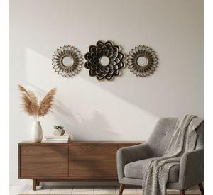 Espejo Pared Floral Conjunto Decorativo 3 Pza Hogar Jhn