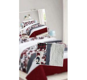 Cubrecama Quilt Sherpa 2pl - Varios Modelos W.m G Burdeos Gris Negro Y Blanco Estampado Floral