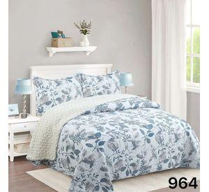 Cubrecama Quilt Sherpa 2pl - Varios Modelos W.m G Azul Grisáceo Y Gris Suave Estampado Floral Y De Hojas