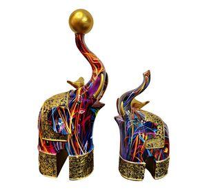 Set 2 Figura Decorativa Elefante Graffiti Colorido Hogar Jhn