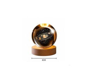 Lámpara De Noche Esfera De Cristal Luz Led 3d Saturno