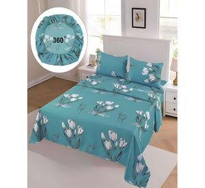 SET DE SABANAS DISEÑO ESTAMPADO 2 PLAZAS TURQUESA