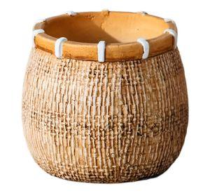 Maceta Plantas Arcilla Imitación De Ratán Decoración Jhn