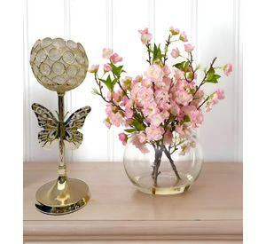 Candelabro Mariposa Nórdico Dorado Cristal 30cm Jhn