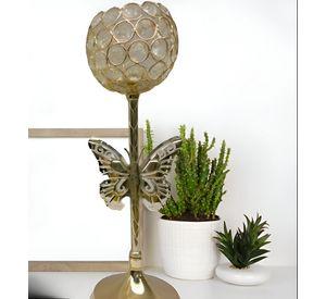 Candelabro Mariposa Nórdico Dorado Cristal 30cm Jhn