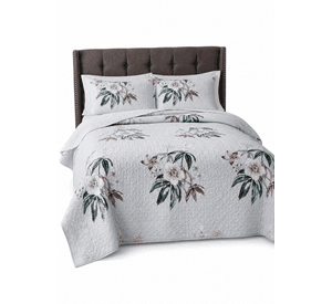 Cubrecama Quilt Sherpa 2pl Verde Y Rosado Suave Floral Elegante Y Romántico