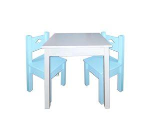 Mesa Infantil Blanca con 2 Sillas Celestes