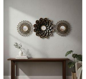 Espejo Pared Floral Conjunto Decorativo 3 Pza Hogar Jhn