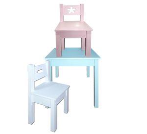 Mesa Infantil Celeste con 2 Sillas blanca y Rosada Pastel