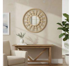 Espejo Pared Sol Decorativo Circular Estilo Mimbre Jhn