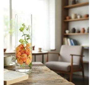 Florero Cilíndrico Transparente Alto Decoración Lujo AJ