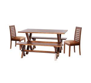 Juego De Comedor Sevilla 2 Sillas Tenerife + 2 Bancas Cuero Kentucky Tabaco