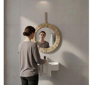 Espejo Decorativo Pared Estilo Boho Efecto Fibra Tejida Jhn