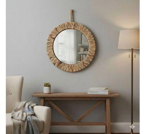 Espejo Decorativo Pared Estilo Boho Efecto Fibra Tejida Jhn