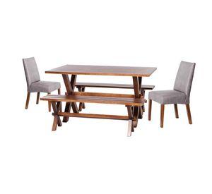 Juego De Comedor Sevilla 2 Sillas Cadiz + 2 Bancas Cuero Kentucky Gris