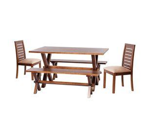 Juego De Comedor Sevilla 2 Sillas Tenerife + 2 Bancas Cuero Kentucky Beige