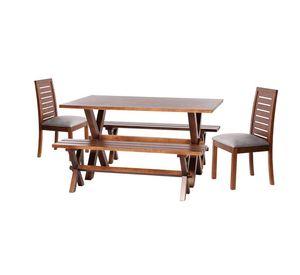 Juego De Comedor Sevilla 2 Sillas Tenerife + 2 Bancas Cuero Kentucky Gris