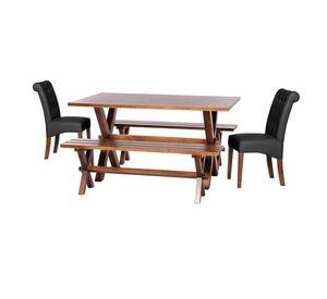 Juego De Comedor Sevilla 2 Sillas Oviedo + 2 Bancas Pu Negro