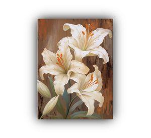 Pintura Mural De Lirios Blancos En Estilo 40x60 Cm