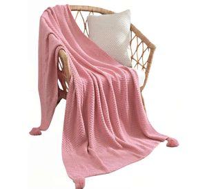 MANTA DE SOFÁ CON FLECOS DE SOGA 130CMX180CM COLOR ROSADO