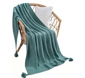 MANTA DE SOFÁ CON FLECOS DE SOGA 130CMX180CM COLOR AZUL