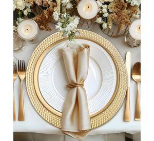 Set 3 Plato Dorado Decorativo Vajilla 33 Cm Redondo Jhn