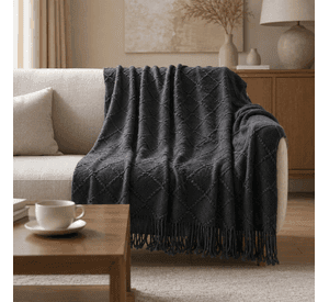 Manta Gris Oscuro Liviana Decorativa Para Cama Y Sillón Modelo 012