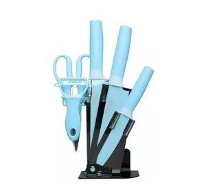 Set De 6 Piezas Inoxidables Cuchillos Tijeras Pelador Azul