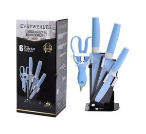 Set De 6 Piezas Inoxidables Cuchillos Tijeras Pelador Azul