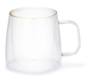 Taza Doble Vidrio Borde Dorado Grande 400 ml