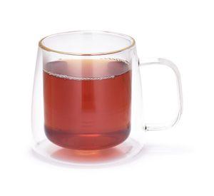 Taza Doble Vidrio Borde Dorado Grande 400 ml