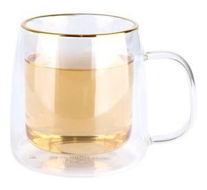 Taza Doble Vidrio Borde Dorado 250 ml