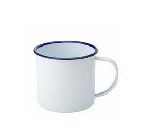 Mug Enlozado Blanco Borde Azul 540cc