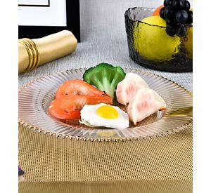Set 3 Plato Transparente Borde Dorado Decoración Jhn