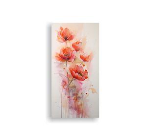 Cuadro Abstracto Con Flores Acuarelas De Lienzo 60x120cm