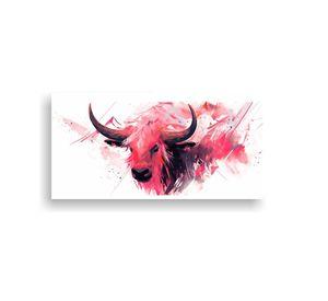 Pintura Alegre De Un Yak En Rosa Estilo Neo Pop 60x30cm