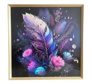 Cuadro Decorativo Moderno Diseño Plumas Flores Neón Jhn