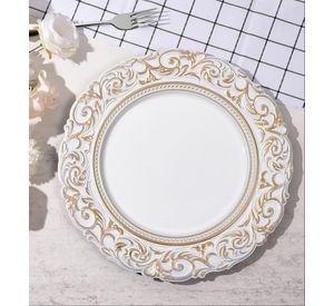 Set 3 Plato Blanco Borde Dorado Mesa Relieve Decorativo Jhn
