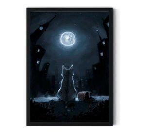 Cuadro Decotarivo Gato Mirando La Luna Medidas 30x40 Cm