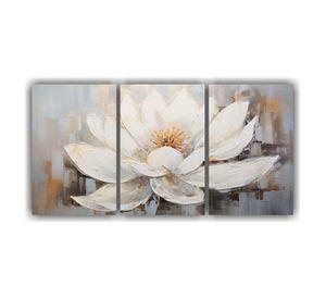 Pintura En Lienzo Estilo Loto Blanco En Bastidor 150x75 Cm