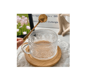 SET 2 TAZAS PARA CAFE Y TE de Cristal con Tapa de Bambú Diseño Girasol