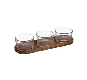 Set Aperitivo 4 Pza Vidrio y Base de Madera Secret de Gourmet