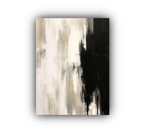Pintura Abstracta En Blanco Y Negro Estilo Canva 30x45cm
