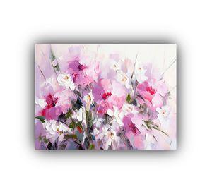 Pintura De Flores Blancas Y Magentas En Lienzo Para Decoraci 30x20cm