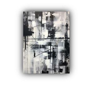 Pintura Abstracta Blanco Y Negro Estilo Movimiento Ambiente 80x120cm