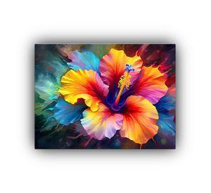 Pintura Acuarela Hibisco Digital Vibrante Con Rayas 30x20cm